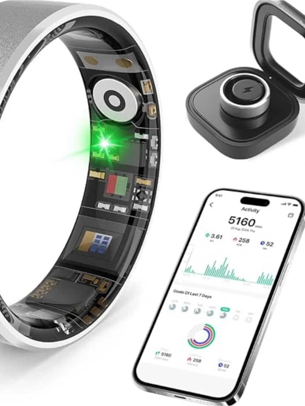 Smart Health Ring with Activity & Heart Rate Tracking - White